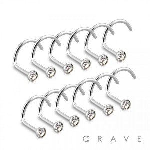 100PCS OF 316L SURGICAL STEEL NOSE SCREW FISH HOOK WITH PRESS FIT GEM